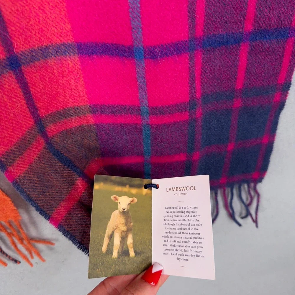 Edinburgh Scarf Womens OS Pink Plaid Lambswool Tartan Mill Check Jazz New